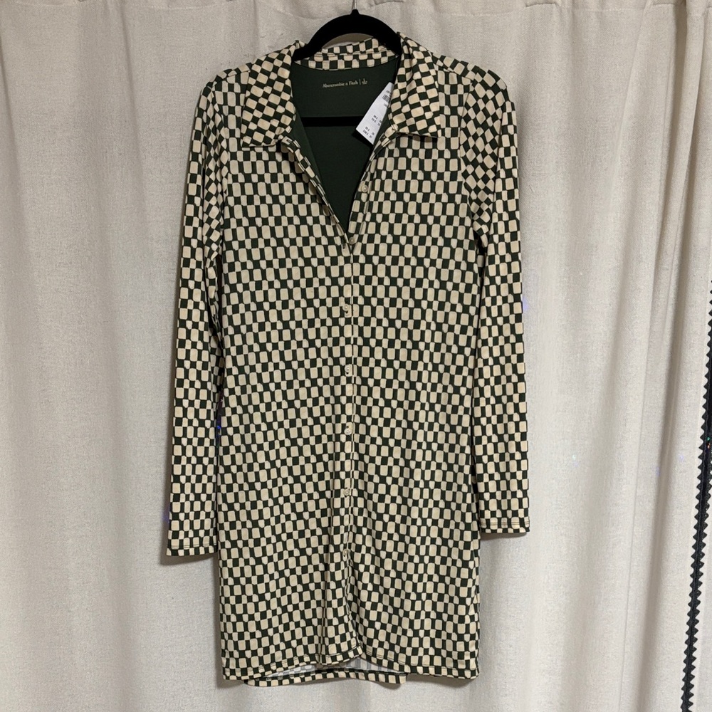 Abercrombie & Fitch Black and Cream Long Sleeve Dress